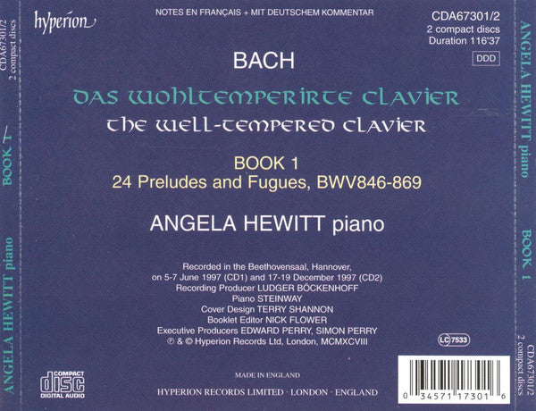 Johann Sebastian Bach, Angela Hewitt : The Well-Tempered Clavier / Das Wohltemperirte Clavier - Book 1 (2xCD, Album)