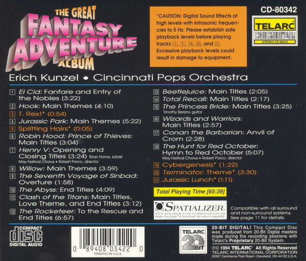 Erich Kunzel, Cincinnati Pops Orchestra : The Great Fantasy-Adventure Album (CD, Album, 20 )