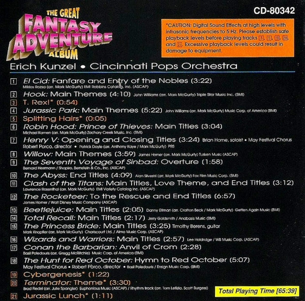 Erich Kunzel, Cincinnati Pops Orchestra : The Great Fantasy-Adventure Album (CD, Album, 20 )
