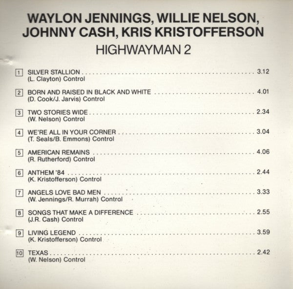 Waylon Jennings / Willie Nelson / Johnny Cash / Kris Kristofferson : Highwayman 2 (CD, Album)