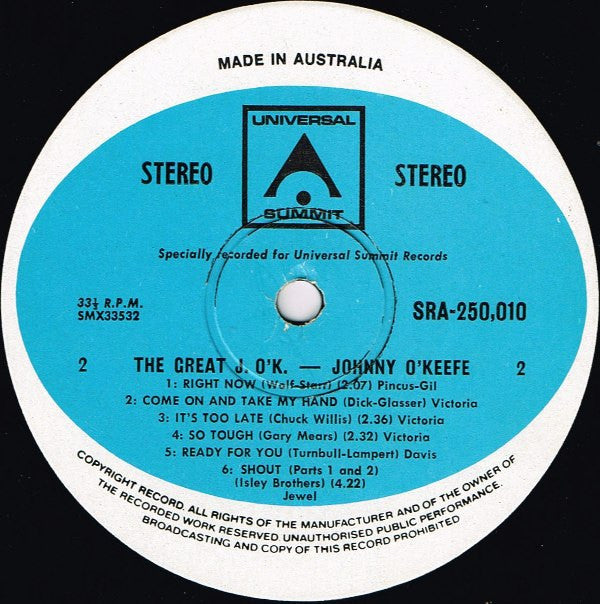 Johnny O'Keefe : The Great J.O.K (LP, Comp)