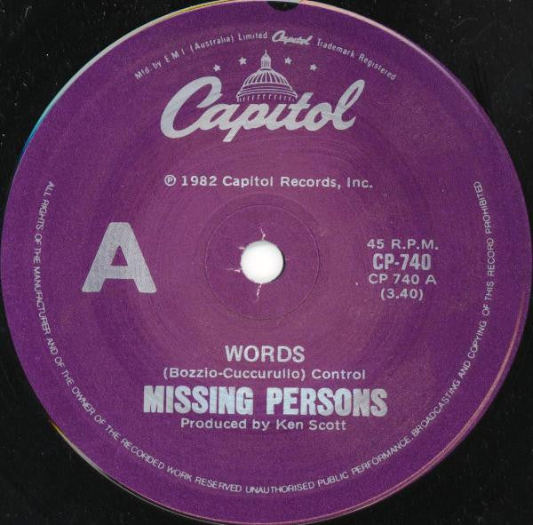 Missing Persons : Words (7", Single)