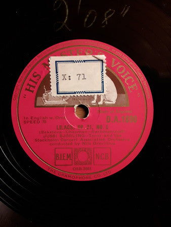 Jussi Björling : In The Silence Of Night, Op. 4, No. 3 / Lilacs, Op. 21, No 5 (Shellac, 10")