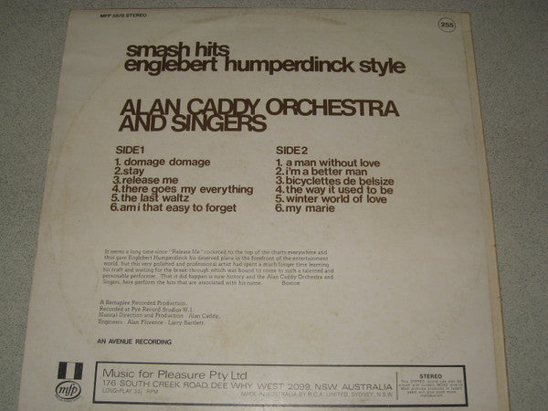Alan Caddy Orchestra & Singers : Smash Hits Englebert Humperdinck Style (LP, Album)