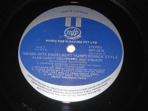 Alan Caddy Orchestra & Singers : Smash Hits Englebert Humperdinck Style (LP, Album)
