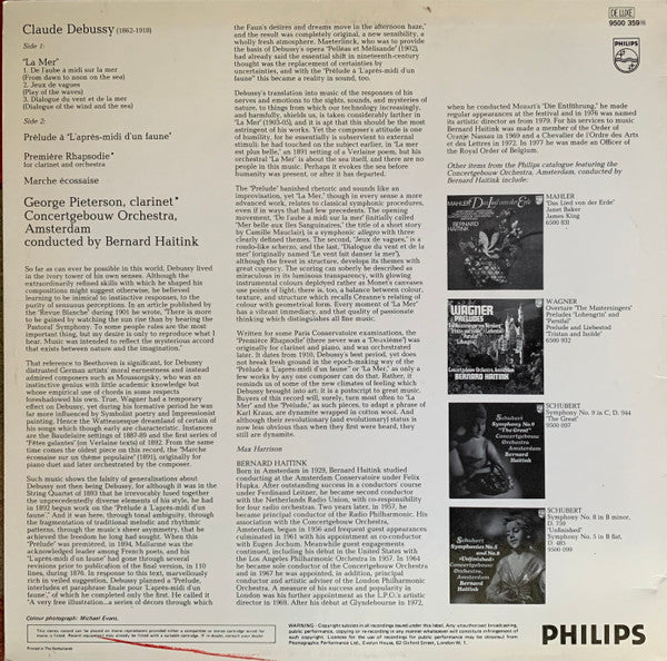 Debussy*, Concertgebouw Orchestra, Amsterdam*, Bernard Haitink : La Mer / Prélude À L'Après-Midi D'un Faune / Rhapsodie Pour Clarinette / Marche Écossaise (LP, Promo)