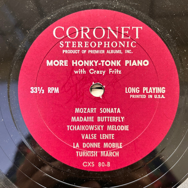 Crazy Fritz : More Honky Tonk Piano With Crazy Fritz (LP, Album, RE)