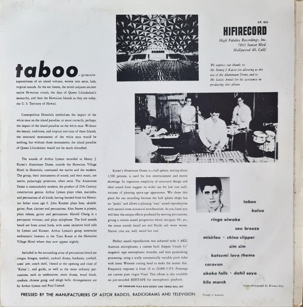 Arthur Lyman : Taboo - The Exotic Sounds Of Arthur Lyman (LP, Album, RE)