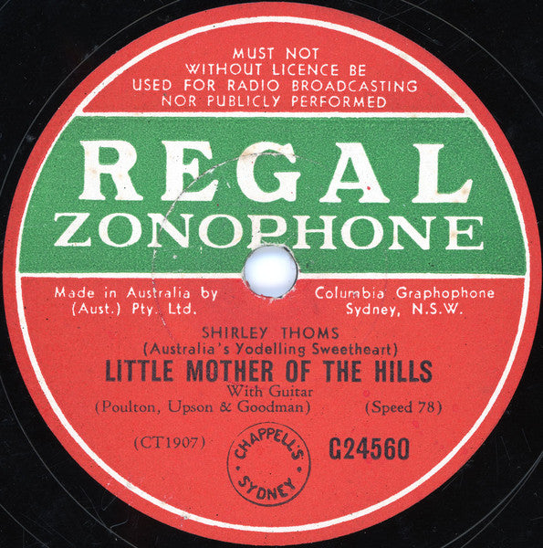 Shirley Thoms : Little Mother Of The Hills / The Tree That Stands By The Road (Shellac, 10")