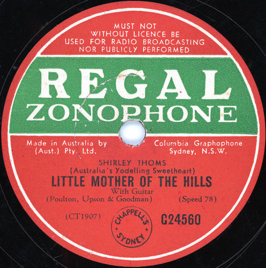 Shirley Thoms : Little Mother Of The Hills / The Tree That Stands By The Road (Shellac, 10")