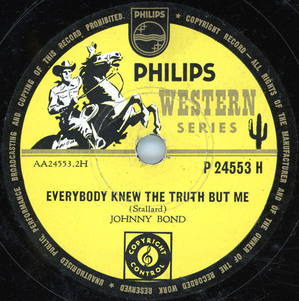 Johnny Bond : I Lose Again / Everybody Knew The Truth But Me (Shellac, 10")