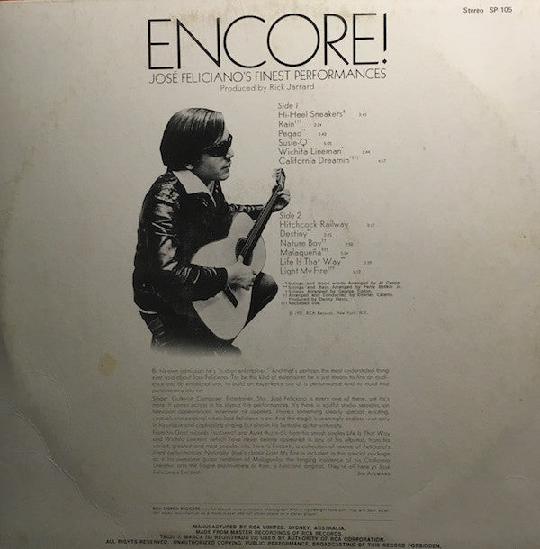 José Feliciano : Encore! José Feliciano's Finest Performances (LP)