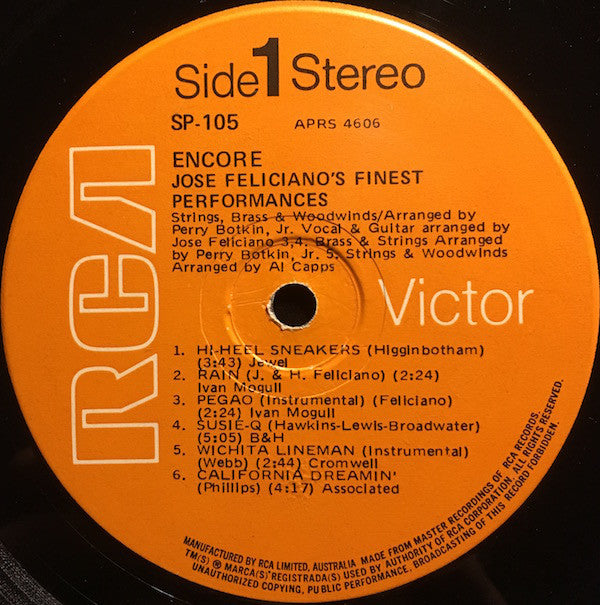 José Feliciano : Encore! José Feliciano's Finest Performances (LP)