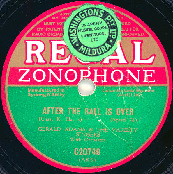 Gerald Adams & The Variety Singers : After The Ball Is Over / Two Little Girls In Blue (Shellac, 10")