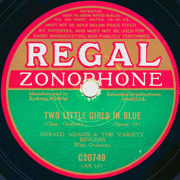 Gerald Adams & The Variety Singers : After The Ball Is Over / Two Little Girls In Blue (Shellac, 10")