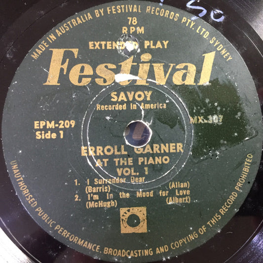 Erroll Garner : At The Piano Vol. 1 (Shellac, 10", EP)