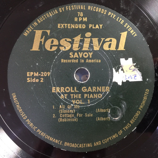 Erroll Garner : At The Piano Vol. 1 (Shellac, 10", EP)