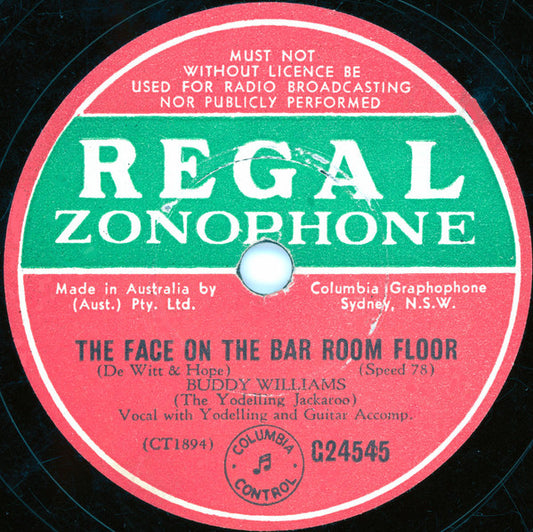 Buddy Williams (2) : The Face On The Bar Room Floor / Wingie The Railway Cop (Shellac, 10")