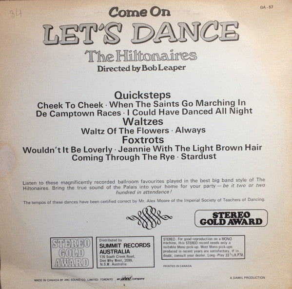 The Hiltonaires : Come On, Let's Dance (LP)