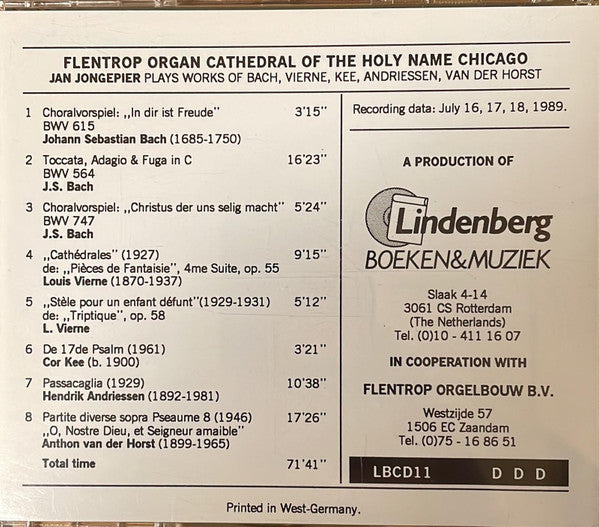 Jan Jongepier : Flentrop Organ Chicago (CD, Album)