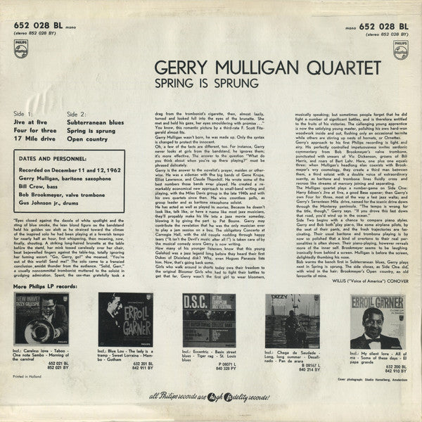 Gerry Mulligan Quartet : Spring Is Sprung (LP, Album, Mono)