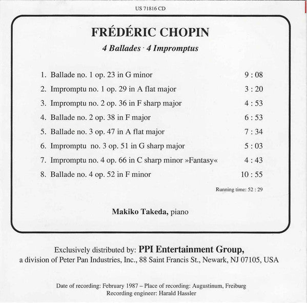 Frédéric Chopin, Makiko Takeda : Frédéric Chopin: 4 Ballades, 4 Impromptus (CD)
