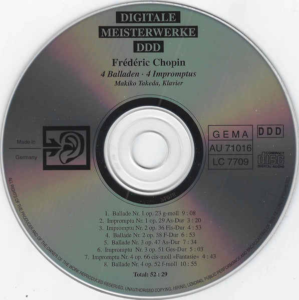 Frédéric Chopin, Makiko Takeda : Frédéric Chopin: 4 Ballades, 4 Impromptus (CD)