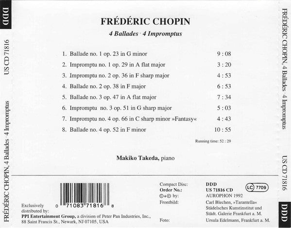 Frédéric Chopin, Makiko Takeda : Frédéric Chopin: 4 Ballades, 4 Impromptus (CD)