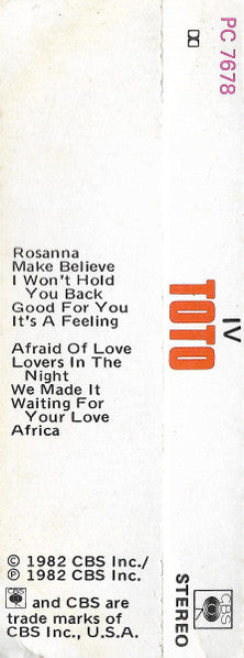 Toto : Toto IV (Cass, Album, RE)