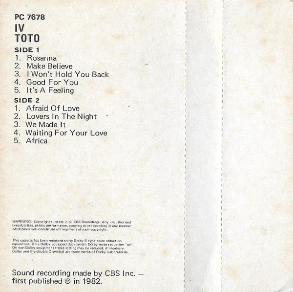 Toto : Toto IV (Cass, Album, RE)