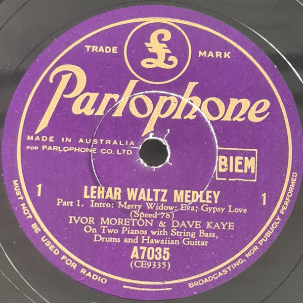 Ivor Moreton And Dave Kaye : Lehar Waltz Medley 1 and 2 (Shellac, 10")