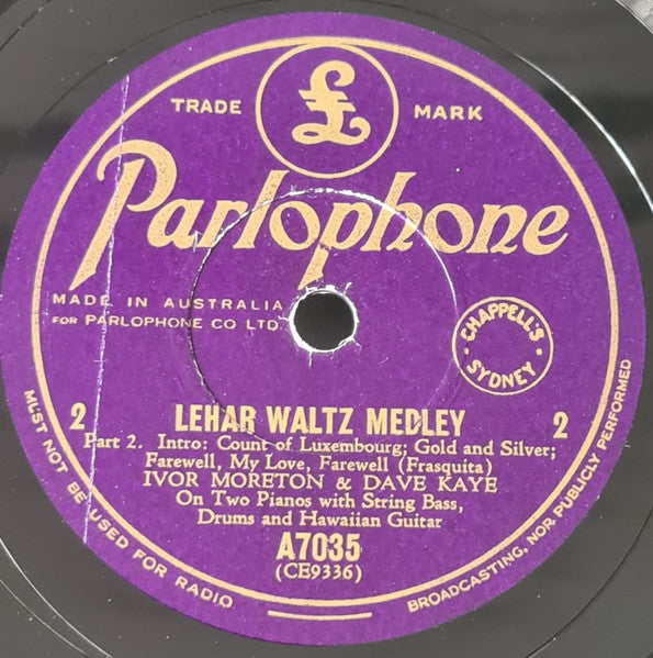 Ivor Moreton And Dave Kaye : Lehar Waltz Medley 1 and 2 (Shellac, 10")