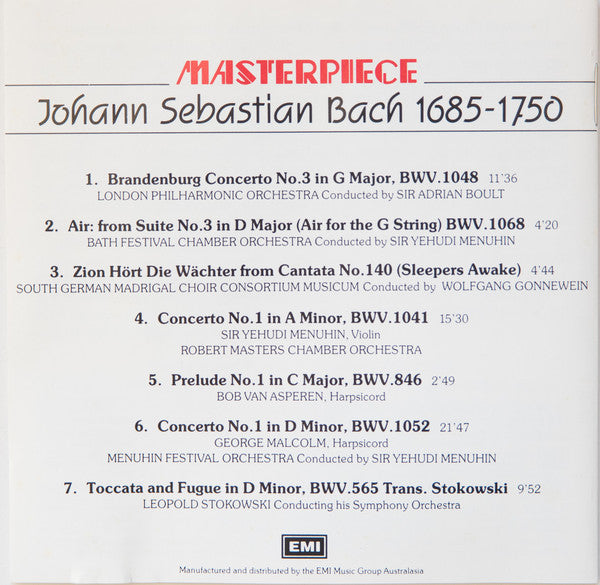 Johann Sebastian Bach : Masterpiece (CD, Comp)