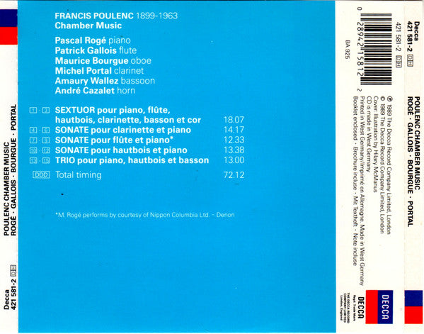 Poulenc*, Pascal Rogé : Chamber Music (CD, Album)