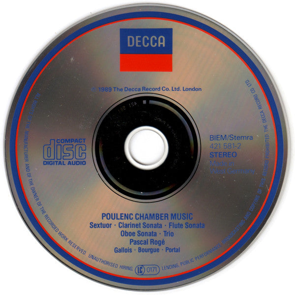 Poulenc*, Pascal Rogé : Chamber Music (CD, Album)
