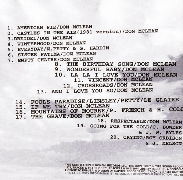 Don McLean : American Pie - The Greatest Hits (CD, Comp)