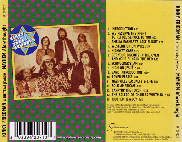 Kinky Friedman & The Texas Jewboys : Mayhem Aforethought (CD, Album)