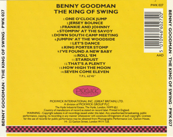 Benny Goodman : The King Of Swing (CD, Comp, RM)
