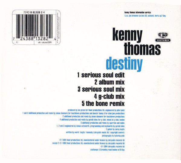 Kenny Thomas : Destiny (CD, Single, Dig)