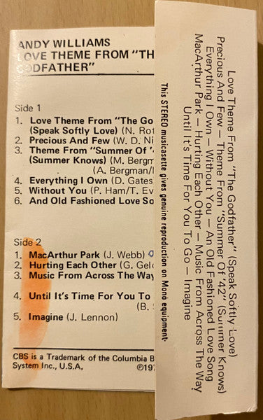 Andy Williams : Love Theme From "The Godfather" (Cass, Album)