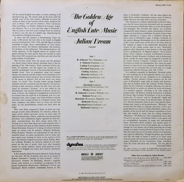 Julian Bream : The Golden Age Of English Lute Music (LP, RE, Dyn)