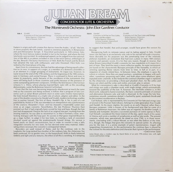 Julian Bream, The Monteverdi Orchestra, John Eliot Gardiner : Concertos For Lute & Orchestra (LP)
