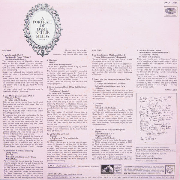 Nellie Melba : A Portrait Of Dame Nellie Melba (LP, Comp, Mono)