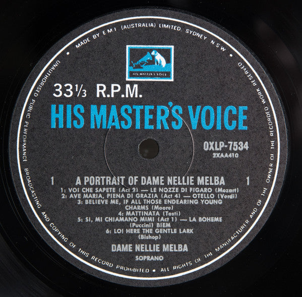 Nellie Melba : A Portrait Of Dame Nellie Melba (LP, Comp, Mono)