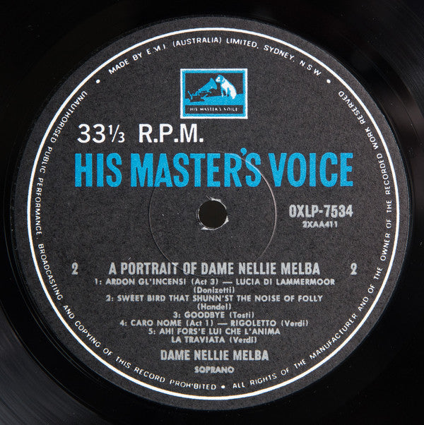 Nellie Melba : A Portrait Of Dame Nellie Melba (LP, Comp, Mono)