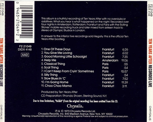 Ten Years After : Recorded Live (CD, Album, RE)