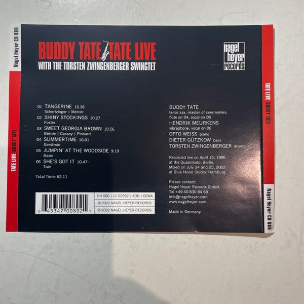 Buddy Tate With The Torsten Zwingenberger Swingtet : Tate Live (CD, Album)
