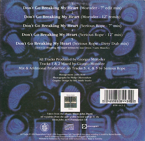 Elton John & RuPaul : Don't Go Breaking My Heart (CD, Single, Car)