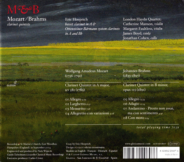 Wolfgang Amadeus Mozart, Johannes Brahms, Eric Hoeprich, The London Haydn Quartet : Mozart / Brahms Clarinet Quintets (CD)