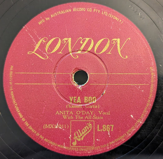 Anita O'Day With The All Stars* : Tennessee Waltz / Yea Boo (Shellac, 10")